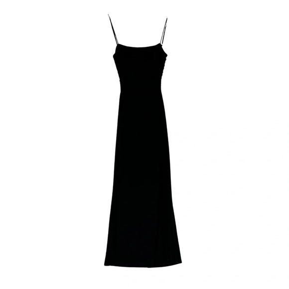 Cinq à Sept Mariah Back Cut-Out Ruched Slip Midi Dress 0 Black Front Slit Dressy - Picture 7 of 15
